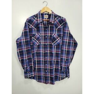 Ely Cattleman Mens Blue Plaid Western Pearl Snap Shirt Tall Man XLT Long Sleeve